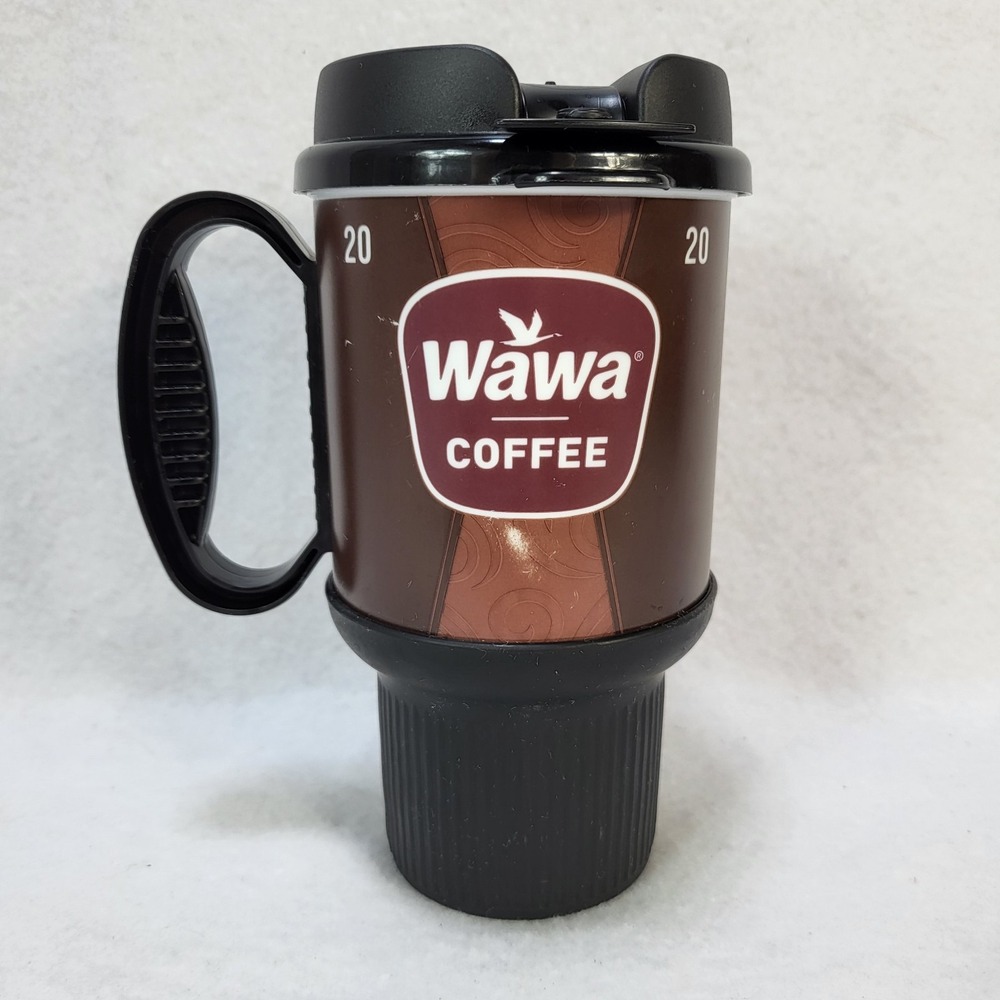 Wawa Coffee Travel Mug 20oz Insulated Cup Handle Lid Brown Black Whirly GM-20